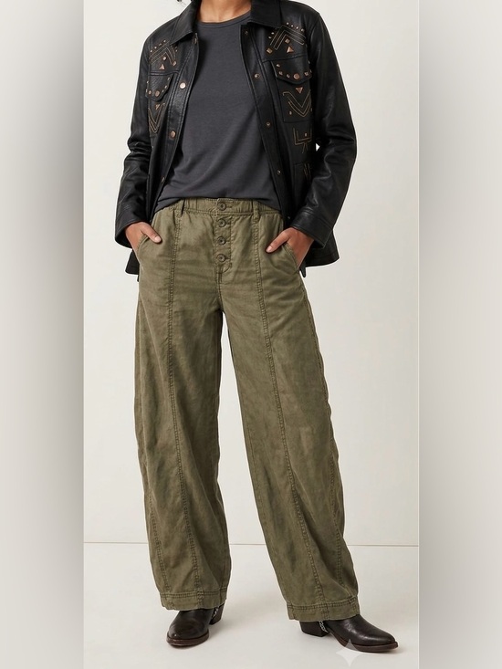 Free People Pants - Free People Sylvie Green Barrel High Rise Pants